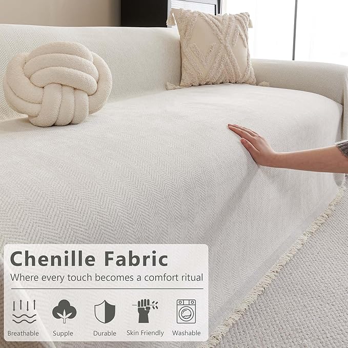 Boho Couch Cover for Pets, Couch Covers for 2 Cushion Couch Sofa Pet Friendly, Scratch Resistant & Non-Slip Sofa Covers Fits Love Seat, 71"x118", Beige
