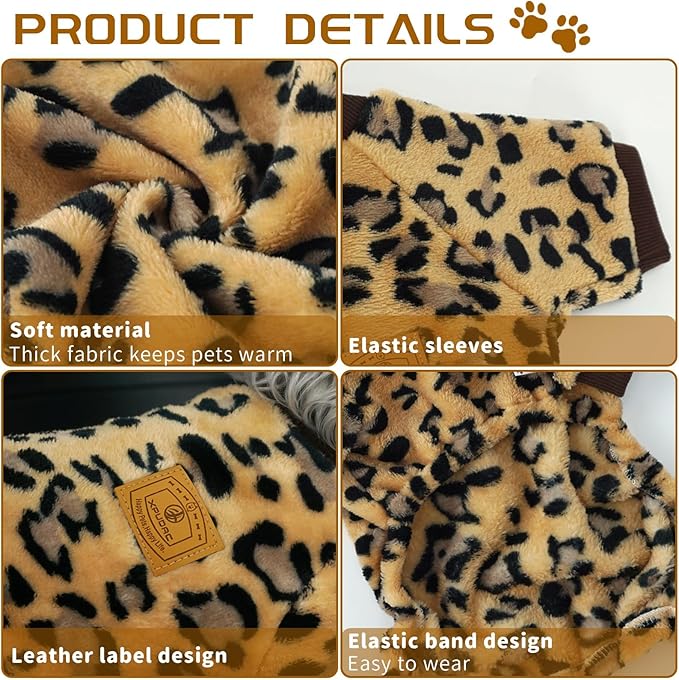 XPUDAC Dog Sweater Leopard Fleece Dog Pajamas for Small Medium Dogs Girl Boy Pet Winter Clothes for Winter Christmas(Small)