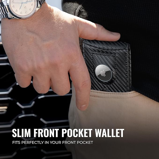 Kingly Trace Airtag Wallet for Men - Smart RFID Blocking Leather Wallet with Airtag Holder & Money Clip - Minimalist Trackable Design with Pull Tab - Secure Wallets