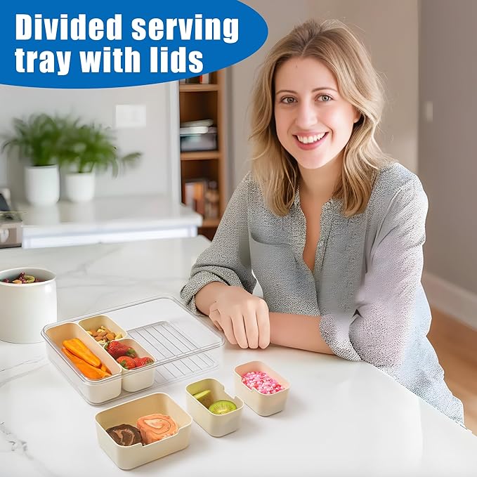 Bandesun Divided Serving Tray with Lid and Handle - Clear Organizer for Candy, Fruits, Nuts, Snacks - Perfect for Party, Entertaining - Snackle Box Charcuterie Container for Portable Snack Platters