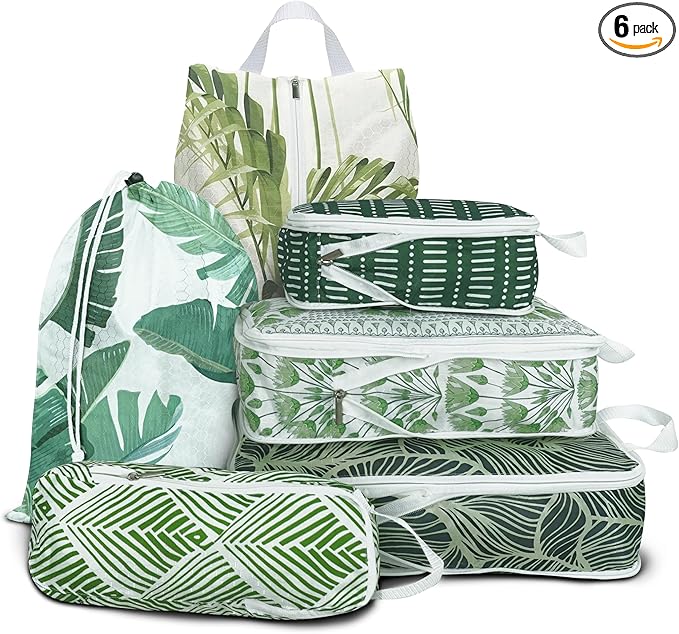 6 Pcs Compression Packing Cubes, Packing Cubes for Travel, Waterproof Luggage Organizer Bags Set, Cute Packaging Cubes for Women Kids Backpack Carry-Ons