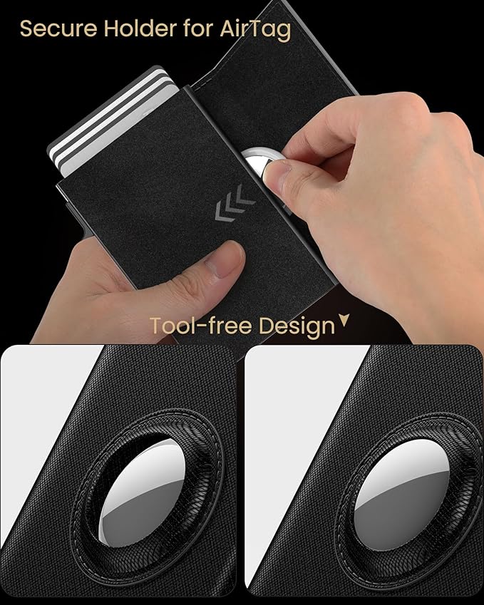 typecase Mens Wallet Card Holder for AirTag: Leather Smart Wallet for Men Compatible with Apple Air Tag, RFID Blocking, Slim, Minimalist - 9-14 Card Capacity | ID Window | Cash Slot (Dark Black)