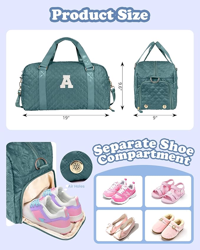 Elilier Personalized Duffle Bag Women Girls Gift: Letter Carry on bags, Dance Cheer bag Sports for Girl, Kid Gymnastics Bags, Birthday Gifts for Women Girls Kids Teens Mom Teacher