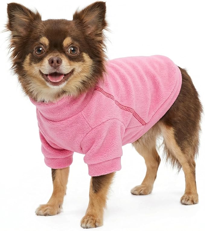 Fitwarm Classic Fleece Dog Sweater, Turtleneck Dog Sweatshirt, Cat Apparel, Pink, Rose, Baby Pink, XXL