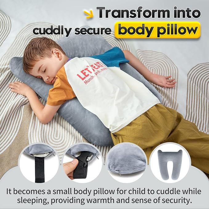 MAGIC ELEPHANT Travel Pillow for Car Sleeping, Car Pillow for Kids Travel and Adults, Neck Pillow and Road Trip Essentials for Kids, Light Grey