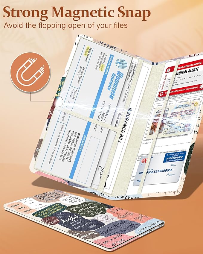 Slohif Car Registration and Insurance Card Holder with Magnetic Shut - Vehicle Glove Box Organizer Women Leather Automobile License Holders Coasters Auto Accessories Case for Document,Art