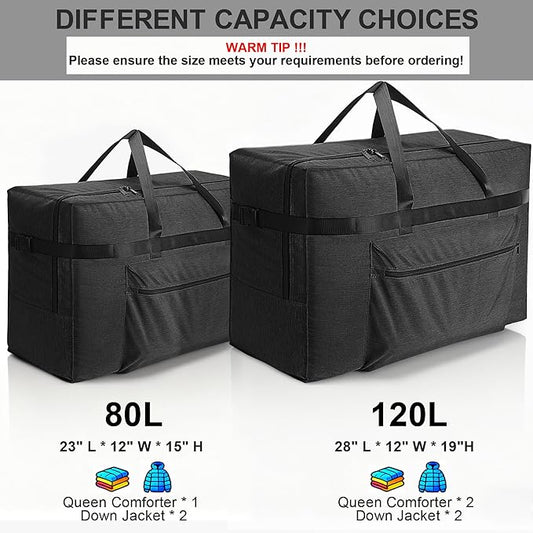 SUNUP Large Duffle Bag for Travel, 120L Foldable Travel Duffel Bag for Men Women, Waterproof Carry On Overnight Weekender Moving Storage Bags, Black