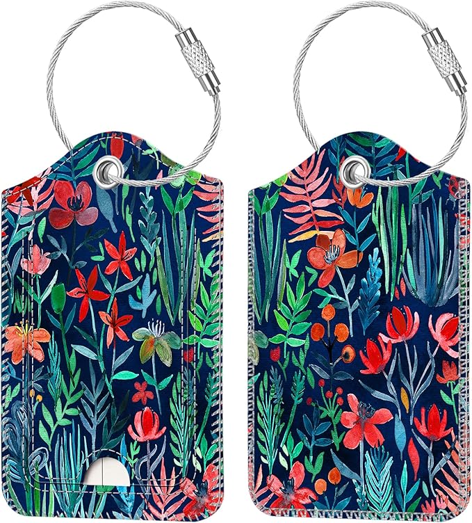Fintie Luggage Tags, Privacy Cover ID Label with Stainless Steel Loop and Address Card for Travel Bag Suitcase - Jungle Night (2 Piece)