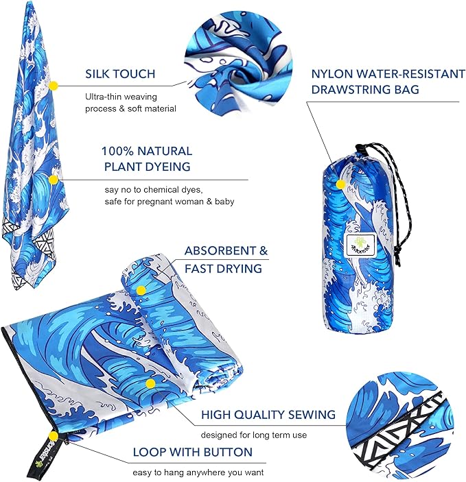 4Monster Microfiber Beach Towel Quick Dry,Super Absorbent Lightweight Travel Towel for Swimmers, Sand Free Camping Towel, Beach Towels for Pool,Swim,Water Sports,Yoga