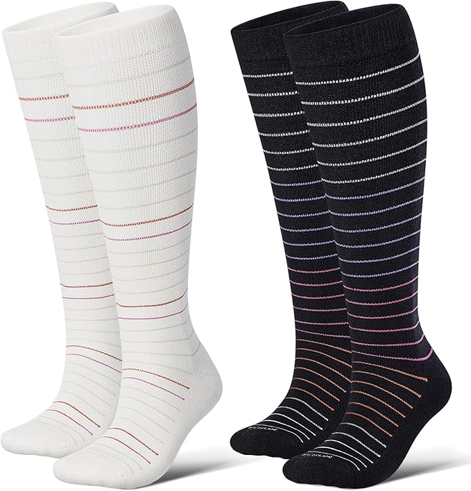 LEVSOX Thick Merino Wool Compression Socks for Women and Men 20-30mmHg Knee High Support Socks for Flying Nurses Pregnancy