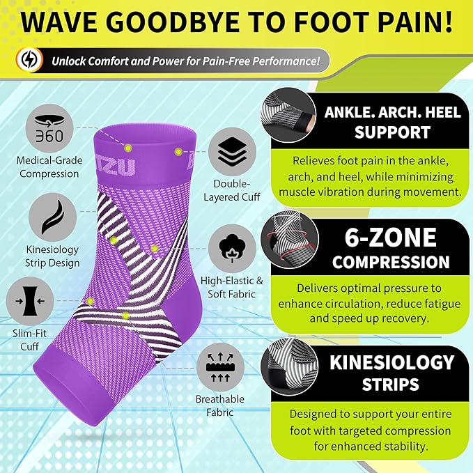 Compression Socks for Plantar Fasciitis, Achilles Tendonitis, Arthritis Relief, Ankle Brace Compression Sleeve with Foot Arch Support, Ankle Wrap for Women, Men, Swelling & Heel Pain Purple L-XL