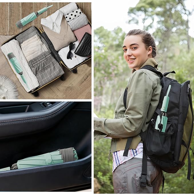 Large Windproof Travel Umbrella, Portable Reverse Folding Car Umbrella, Compact Inverted Design with Waterproof Canopy, Automatic, 10 Durable Ribs, 45.6/13 Inch, Fits Backpack