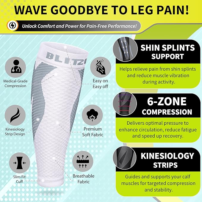 BLITZU Calf Compression Sleeve for Men & Women Footless Compression Socks Support Runners Leg Sleeve Shin Splints Pain Relief