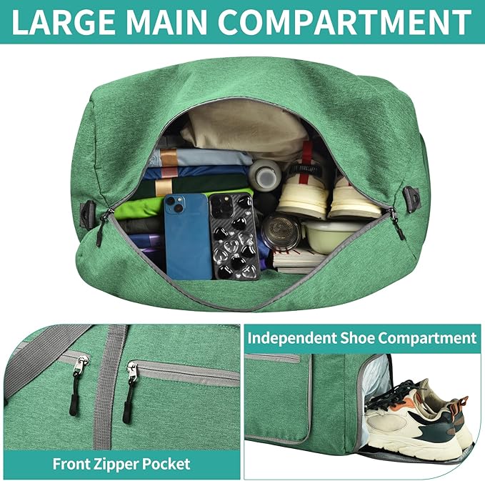 Dimayar 115L Travel Duffle Bag for Men Women - Foldable Duffel Bag with Shoes Compartment - Overnight Bags Waterproof & Tear Resistant(Forest Green)