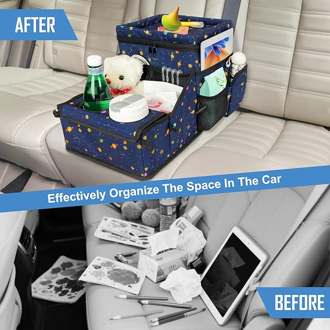 COOLBEBE Car Seat Organizer, Backseat Car Organizer with Cup Holders, Passenger Seat Organizer with Storages Cooler Compartment for Kids and Adults for Travel, Sky Blue