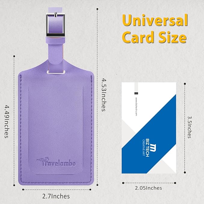 Travelambo 8 Pack Luggage Tags Faux Leather for Suitcases Travel Bag Labels Travel Accessories Essential with Protection Cover ID (Purple)