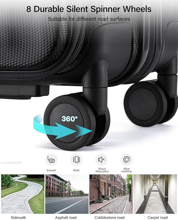 Hanke 26 Inch Expandable Luggage Top Opening Checked Bag Luggage Hard Shell Suitcases with Wheels Lightweight Travel Luggage Heavy Duty Luggage Suitcase with Lock for Woman Men-Jet Black