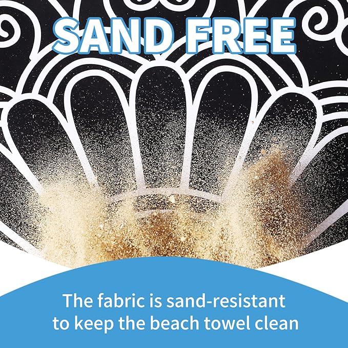 2 Pack Lightweight Thin Beach Towel Oversized 71"x32" Big Extra Large Microfiber Sand Free Towels for Adult Quick Dry Travel Camping Beach Accessories Vacation Essential Gift Black Mandala Elephant