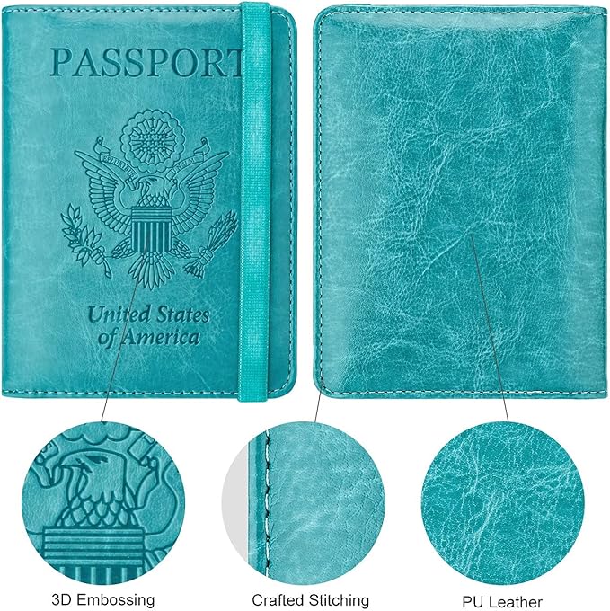 WALNEW Passport Holder for Travel, RFID Passport Cover Wallet for Women Men, PU Leather Passport Book Card Holder Case with Pen, Travelling Essentials for Flying
