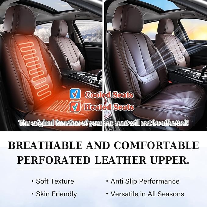 Coverado Seat Covers, Car Seat Covers Front Seats, Car Seat Cover, Car Seat Protector Waterproof, Car Seat Cushion Nappa Leather, Brwon Seat Covers Carseat Cover Universal Fit for Most Cars