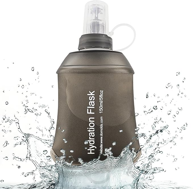 FR 150ml Soft Flask, Collapsible Soft Water Bottle for Hydration Packs - Running & Hiking Folding Water Bottle （Grey）