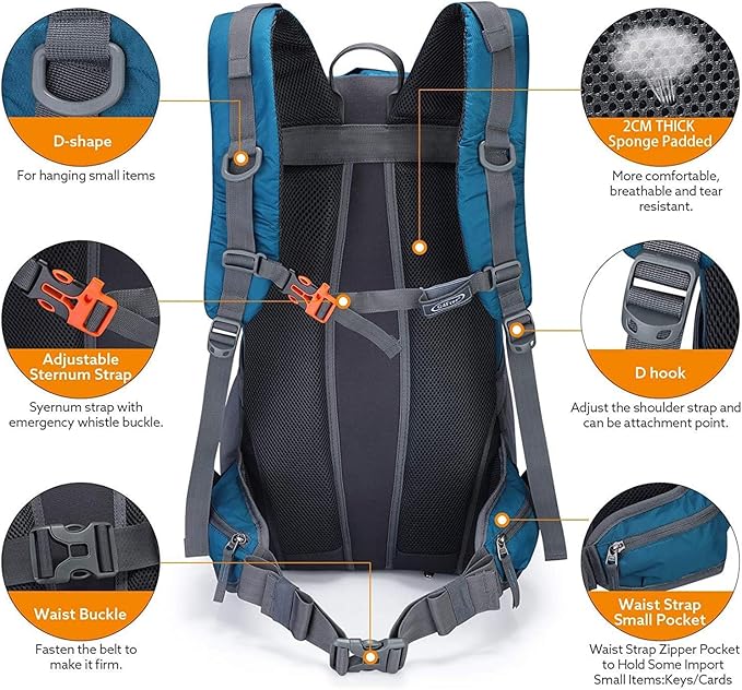 G4Free 45L Hiking Travel Backpack Waterproof with Rain Cover, Outdoor Camping Daypack for Men Women (Grey Blue)
