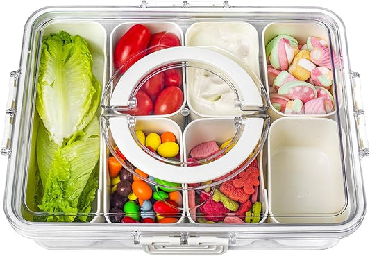 Bandesun Divided Serving Tray with Lid and Handle - Snackle Box Charcuterie Container for Portable Snack Platters - Ideal for Party and Entertaining - Clear Organizer for Candy, Fruits and Nuts