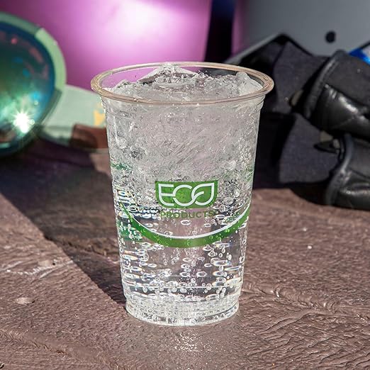 ECO PRODUCTS GreenStripe Clear Compostable 16oz PLA Plastic Cups, Case of 1000, Disposable Renewable Plant-Based Cold Cups, For Cold Drinks & Snacks, BPI Certified, ASTM Compliant.