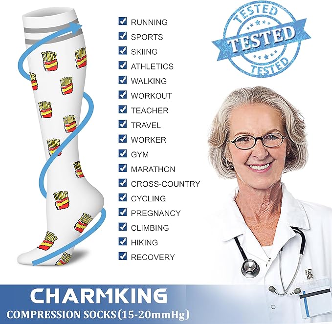CHARMKING Compression Socks for Women & Men Circulation (8 Pairs) 15-20 mmHg is Best Support for Athletic Running,Cycling