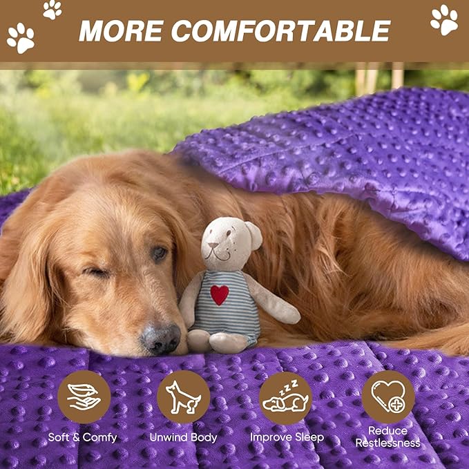 Yescool Purple Weighted Blanket for Dogs, 5 lb Thunder Blankets Shirt for Dogs, 36 x 48 inch Medium Puppy Blanket for 45-65lb, Weighted Pet Blankets for Thunderstorms, Fireworks and Construction Noise