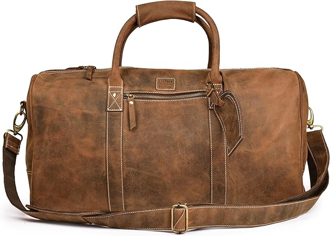 Leather Village Leather Duffel Bags for Men & Women-Stylish Travel Weekender Carry-On Sports Gym Overnight Luggage Bag - 20 Inch - Vintage Brown