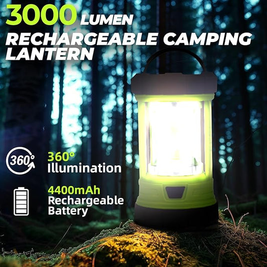 Camping Lantern 3000LM, LED Lanterns for Power Outages with 4400mAh Phone Charger, Impact-Resistant Rechargeable Lantern, 5 Light Modes Waterproof Lantern for Hurricane Emergency
