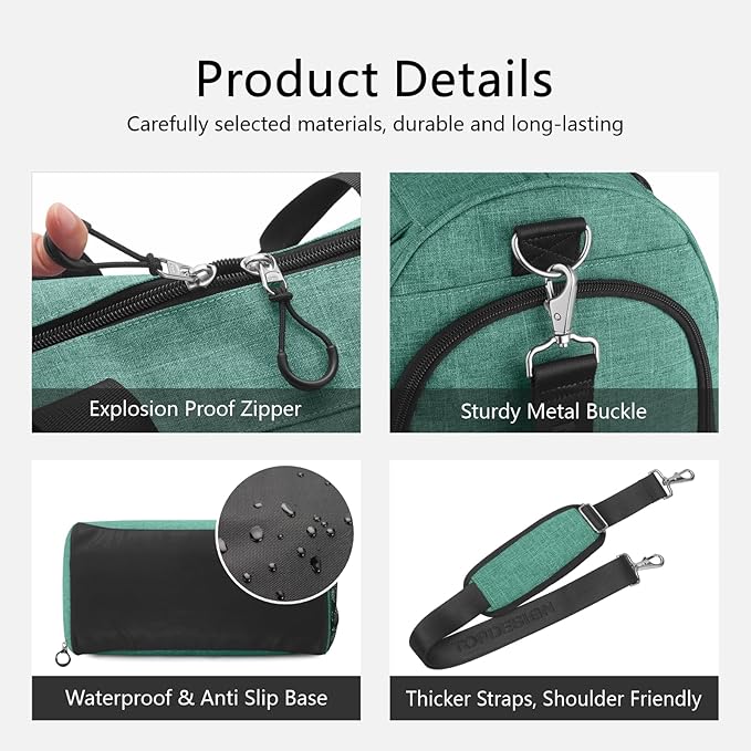 TOPDesign Gym Bag for Women & Men, Unisex Duffel Bag with Shoe Compartment & Wet Pocket for Travel Sports Gym (M Textured Green)