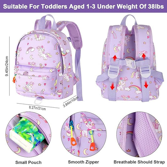 Accmor Toddler Backpack Leash with Anti Lost Wrist Link, Cute Mini Child Walking Harnesses Keep Kids Close Back Pack Rope Tether Rein for Baby Boys (Purple/Unicorn)