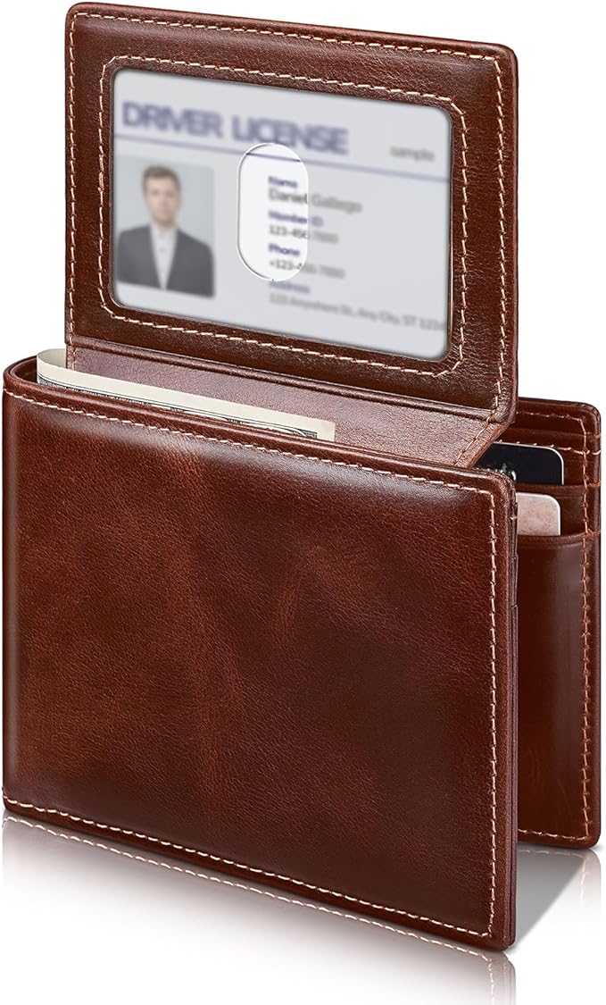 Artpaxy Mens Wallet Bifold Genuine Leather RFID Blocking Wallet for Men with 2 ID Windows 12 Card Holders 2 cash pockets 1 Gift Box