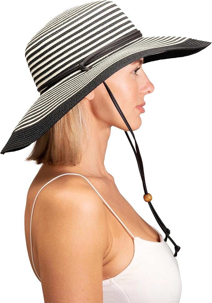 Sloggers Women's Wide Brim Braided Sun Hat with Wind Lanyard - UPF 50+ Maximum Sun Protection