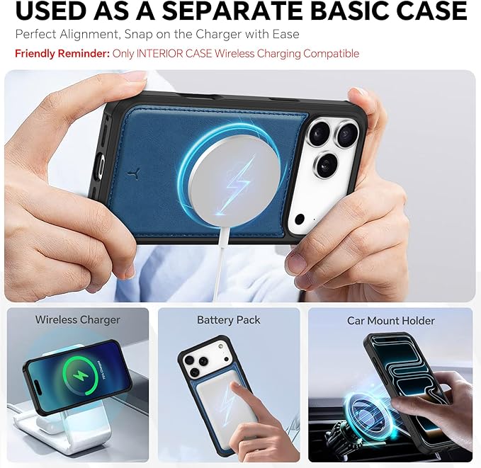 TUCCH Detachable Case Wallet for iPhone 17 Pro Max 6.9" 2025, Wrist Strap | 4 Card Slots RFID Blocking | Wireless Charging | Stand | 2-in-1 Magnetic | PU Leather | Shockproof Folio Cover | Light Blue
