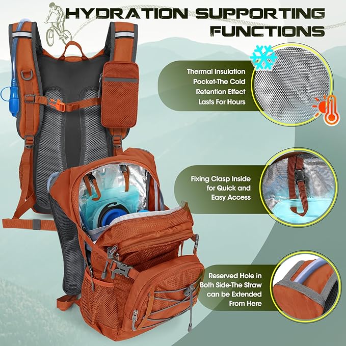 Hydration Backpack with Water Bladder, 18L Lightweight Hiking Backpack for Women&Men Small Insulated Hydration Water Pack for Hiking, Running, Cycling, Biking