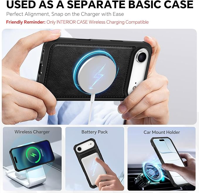 TUCCH Detachable Case Wallet for iPhone Air (6.5") 2025, Removable Wrist Strap, Wireless Charging, Stand, 4 Card Slots RFID Blocking, 2-in-1 Magnetic, PU Leather, Protective Cover, Textured Black