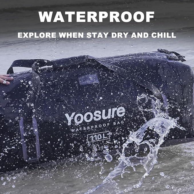 110L Waterproof Duffel Bag 35IN - Airtight Zipper Dry Bags, Extra Large Dry Bag with Straps&Handles for Camping Boating Kayaking Rafting Canoeing Gym Beach Car Roof Storage (Black)