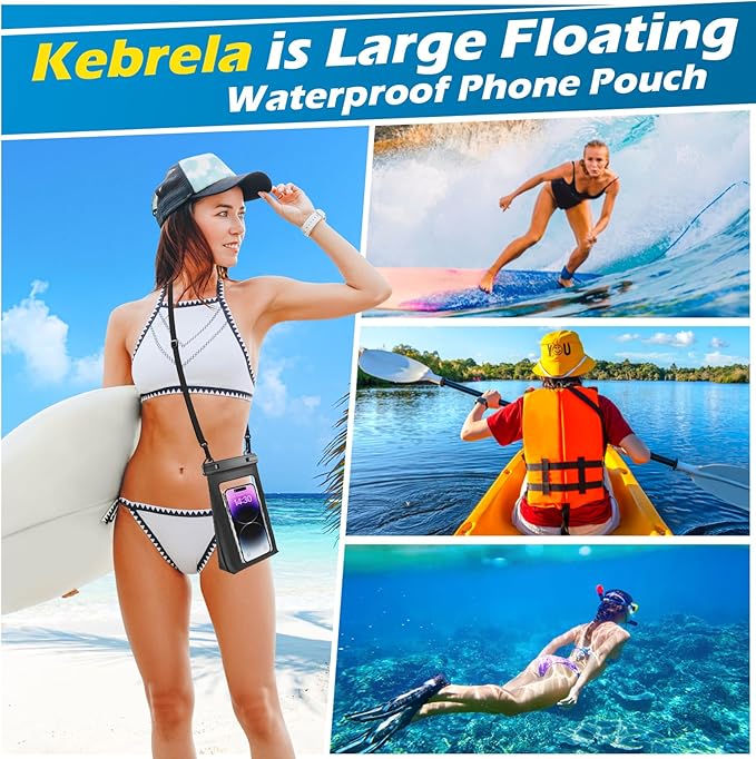 Large Waterproof Phone Pouch Floating, Universal Waterproof Phone Case for iPhone 15 Pro Max 14 Plus 13 12 11 Samsung up to 7.2'', IPX8 Water Proof Cellphone Dry Bag for Beach Pool Swimming Black