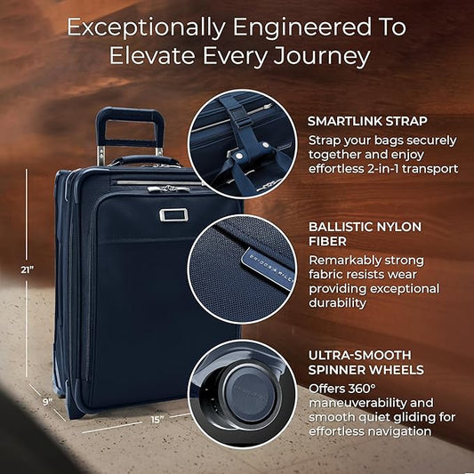 Briggs & Riley 21" Global 2-Wheel Expandable Carry On - Luggage for Travel, Suitcases with Wheels, Softside Rolling Bag for Men & Women, Self-Repairing Zipper - Baseline Collection, Navy