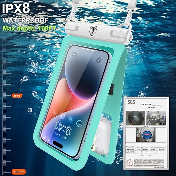 [2-Pack] Tekcoo Double Space Detachable Waterproof Phone Case IPX8 Pouch Lanyard Dry Bag for iPhone 17/16/15/14/13/12/Pro Max/Air/Pro/Xr/8/SE, Galaxy S25/S24/S23/S22/S21/FE/A17/A16/A15 up to 7"
