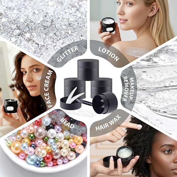 Travel Size Containers, Small Plastic Containers with Lids, 20 Gram Travel Container for Creams, Lotion, Toiletries, Makeup (4PCS Black Plastic Jars)
