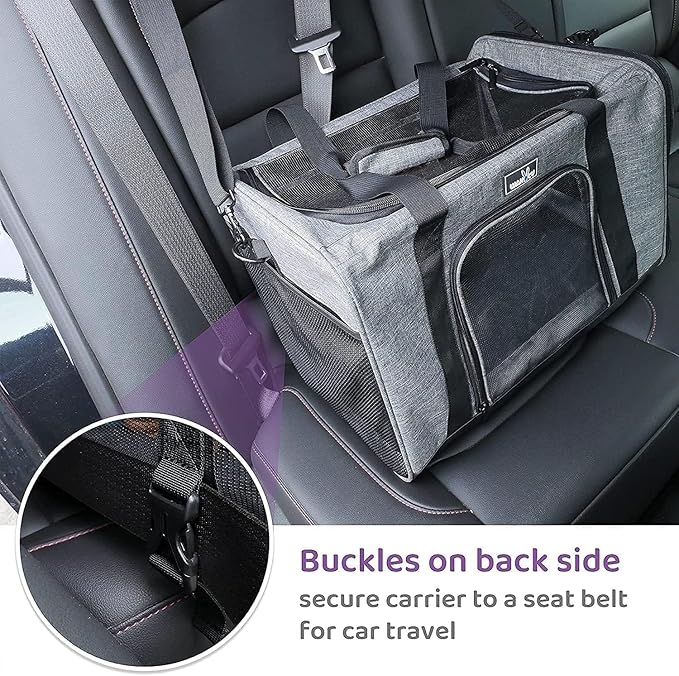 Wakytu TSA Approved Pet Carrier for Small Cats Dogs, Travel Bag with Adequate Ventilation, 5 Mesh Windows, 3 Entrance, Locking Safety Zippers, Padded Shoulder and Carrying Strap, Small