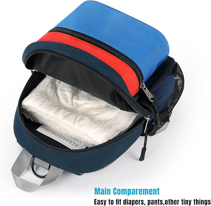STEAMEDBUN Toddler Backpack Leash for 1-3: Backpack with Leash for Boys Girls - Anti-Lost Harness Backpack for Walking, Dark-blue&red