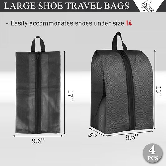 Shoe Bags for Travel, Set of 4 Pack Shoe Travel Bags for Packing, Large Waterproof Portable Travel Shoe Bag with Zipper Travel Gym Soccer Sneaker Golf Dance Essentials for Women and Men