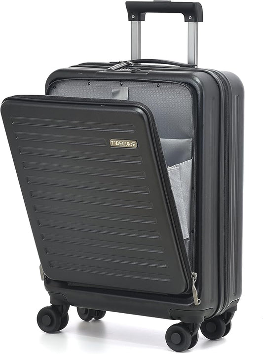 TydeCkare 20 Inch Carry On Luggage with Front Pocket, 21.65 * 15.35 * 7.87" Suitable for Airplane Overhead Bin, 34L Lightweight PC+ABS Hardshell with YKK Zipper, TSA Lock Approved, black