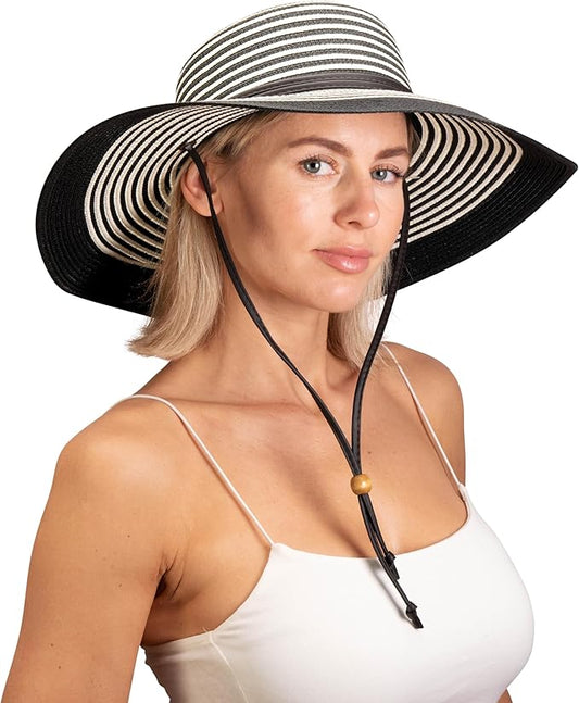Sloggers Women's Wide Brim Braided Sun Hat with Wind Lanyard - UPF 50+ Maximum Sun Protection