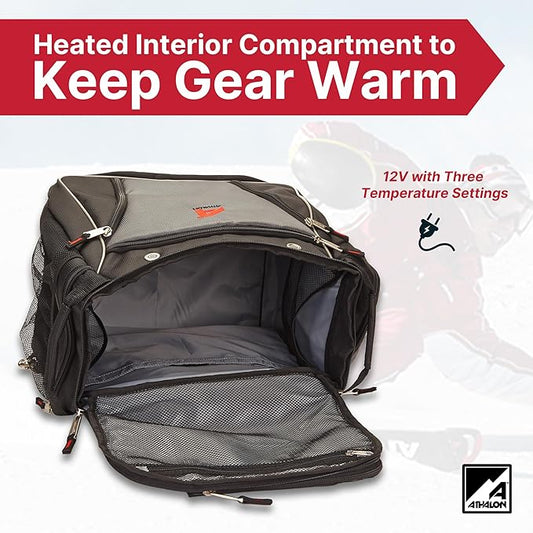 Athalon Heated Ski/Snowboard Boot Bag, Stores Gear Including Helmet, Goggles & Gloves, 12V Power, Grey & Black